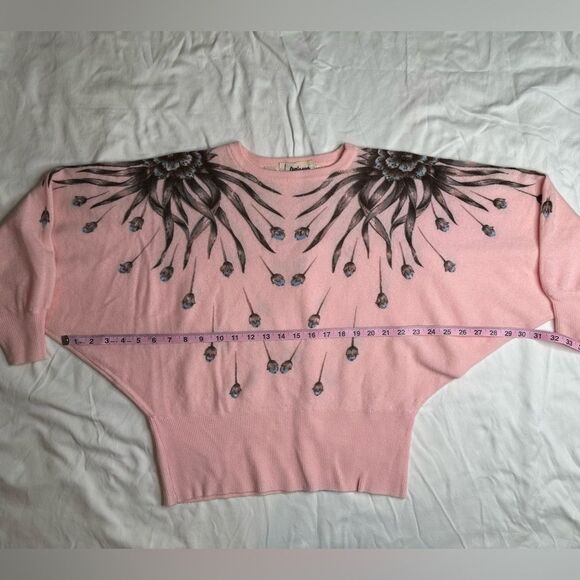 Vintage 80s/90s Marianna di Firenze Pink Lambswool Angora Floral Sweater Size M - Picture 7 of 11